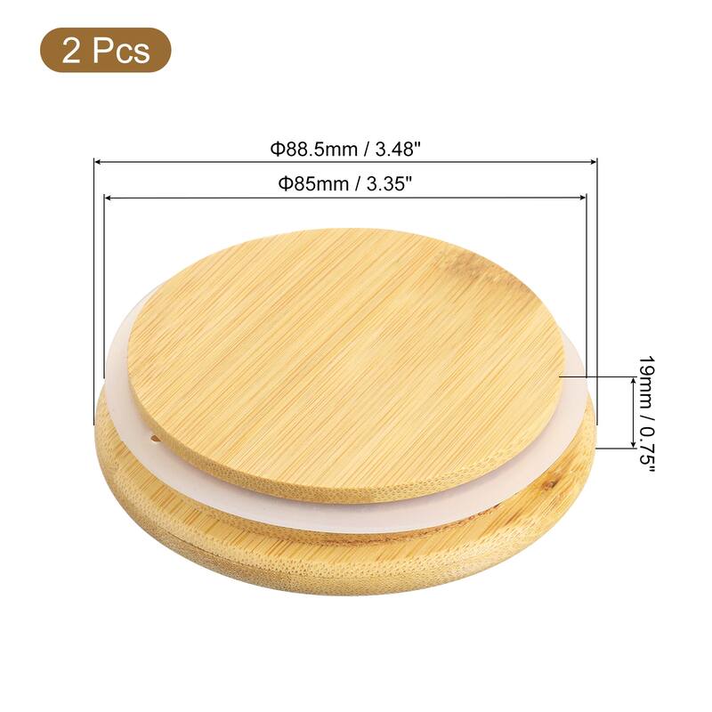 2Pcs Bamboo Lids with Silicone Sealing Rings, Wooden Mason Jar Lids - 3.46 Inch