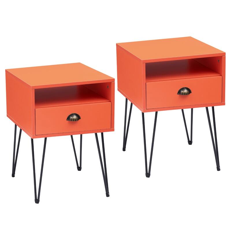 Javlergo Set of 2 Nightstand with Open Compartment & Drawer