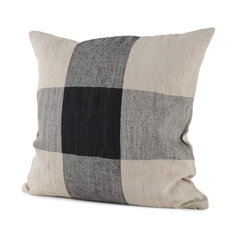Raquel Beige & Black Plaid Decorative Pillow Cover - 18.0L x 18.0W x 0.2H