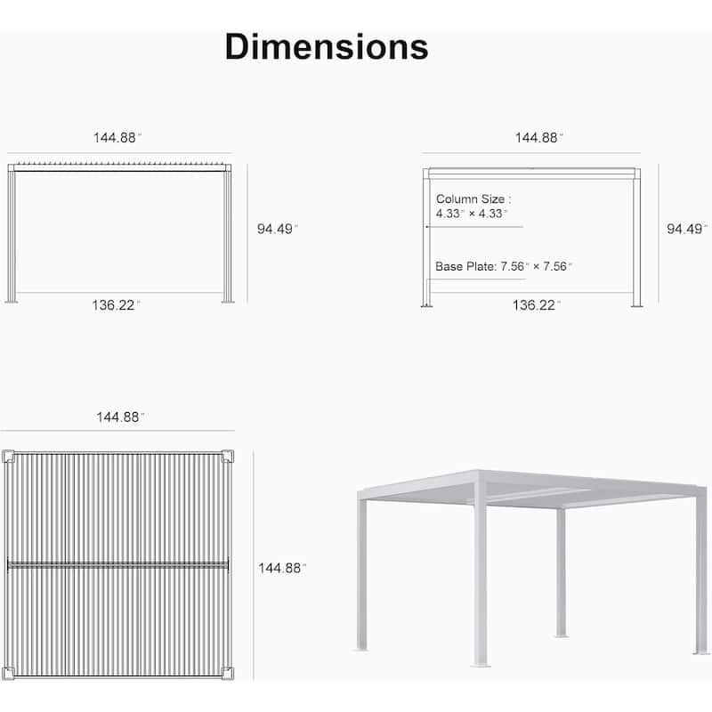 PURPLE LEAF Louvered Pergola Modern White Pergola with Adjustable Roof for Deck Backyard Garden