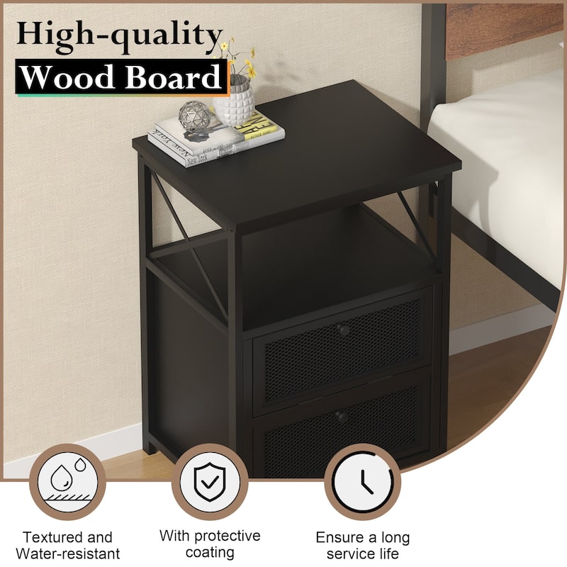 Javlergo Nightstand with 2 Drawers and Storage Shelf for Bedroom, Small Night Stands, Bed Side Table