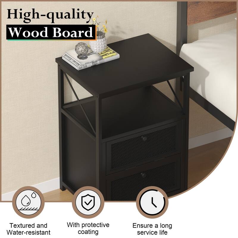 VECELO Night Stand, End Side Table with Storage Space and Door,Modern Nightstands for Living Room,Bedroom