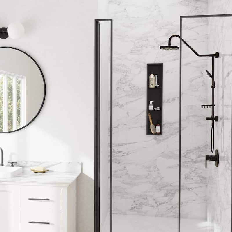 8-in x 36-in Ultra-thin Frame Recessed 3-Section Stainless Steel Shower Niche Matte Black