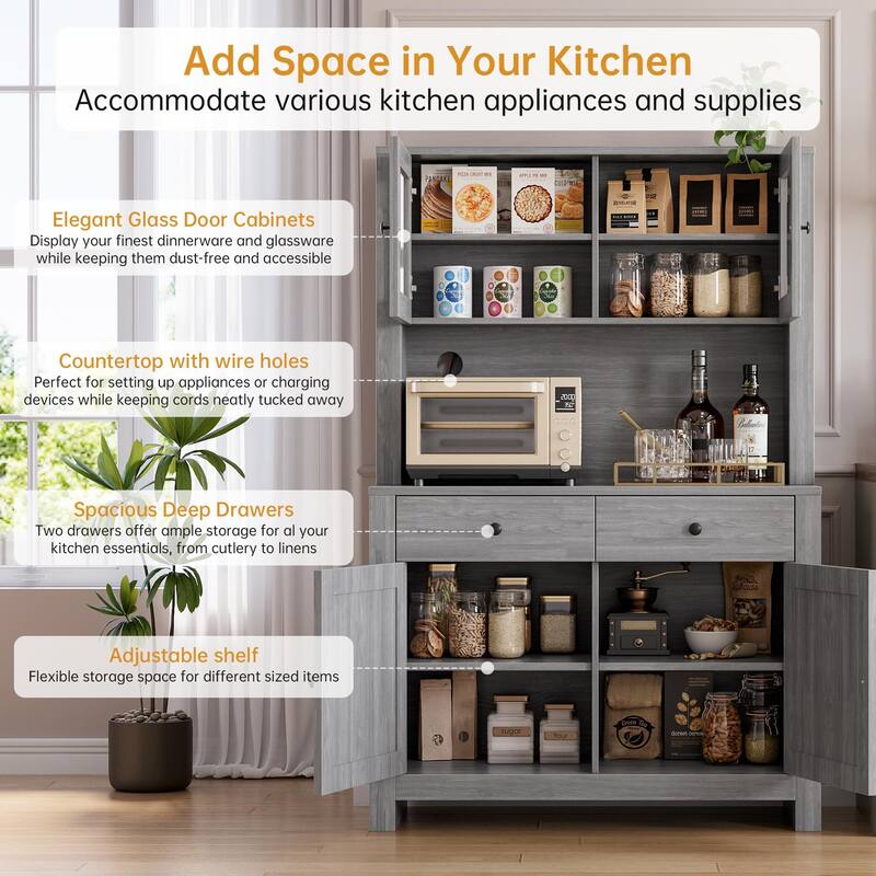 Kitchen Pantry Storage Cabinet, Freestanding Hutch Cabinet with Buffet Cupboard, Tall Storage Cabinets