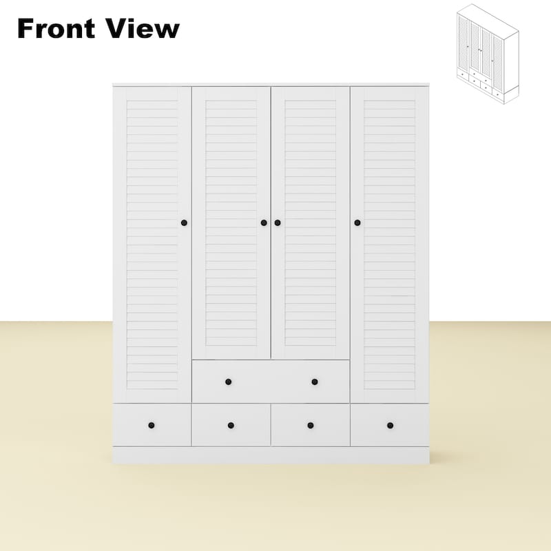 Wardrobe Armoire Closet 59"W Large Freestanding Wardrobe Cabinet White