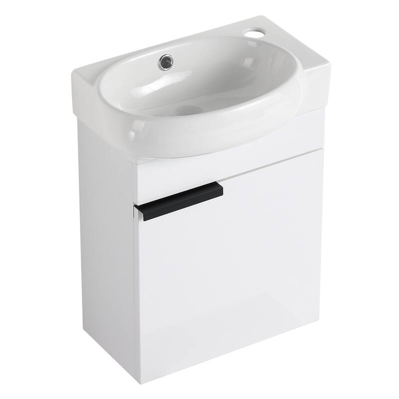 Compact Bathroom Vanity with Sink, Oval Single Ceramic Sink Bathroom Cabinet for Small Bathroom