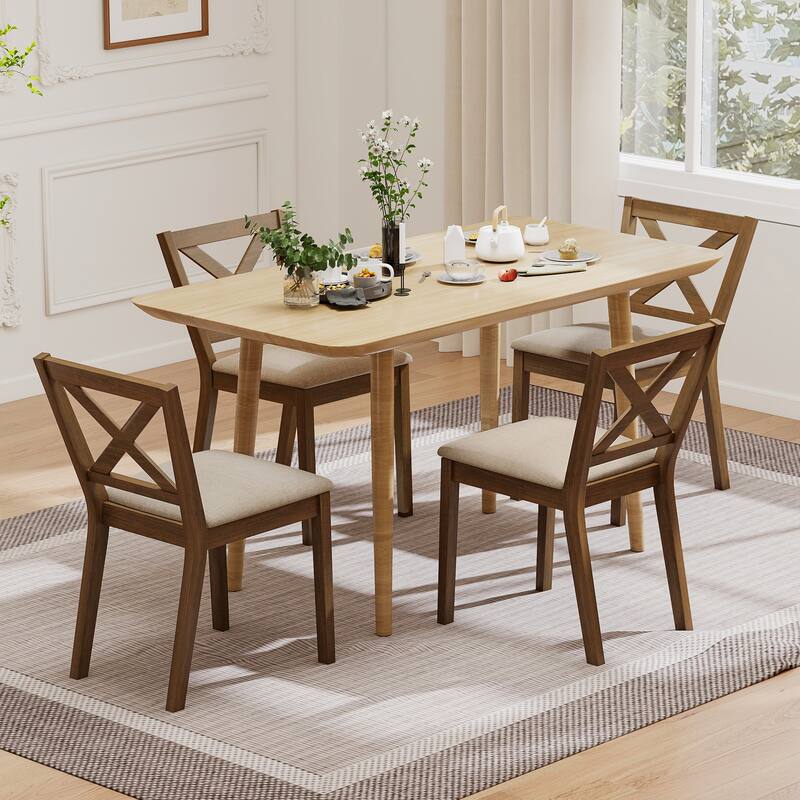 Set of 2 Oak Linen Upholstered Dining Chairs with Comfy Sponge Seat and Ergonomic Backrest - 18.5" x 22" x 31.5"