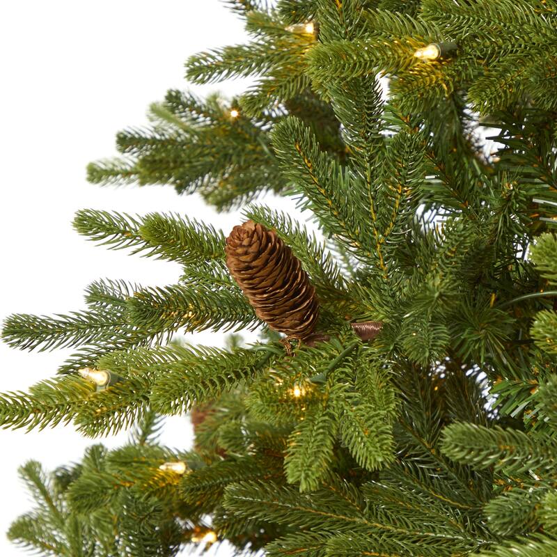 7.5ft. Fir Artificial Christmas Tree with 600 Clear Lights, Pine Cones & 1740 Branches - Lush Holiday X-Mas Centerpiece