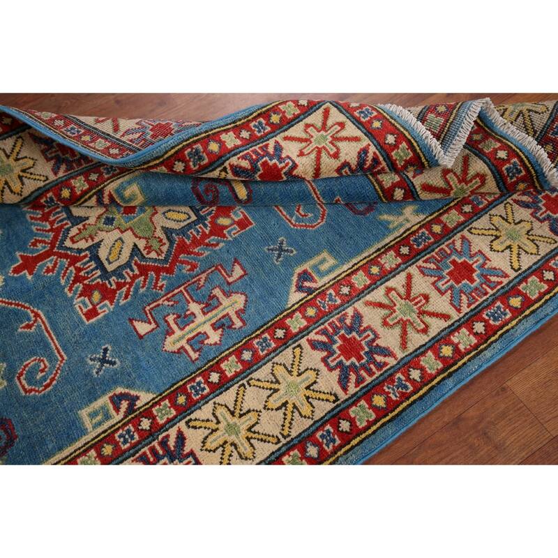 Blue Kazak Pakistan Accent Rug Hand-Knotted Wool Carpet - 3'5" x 4'10"