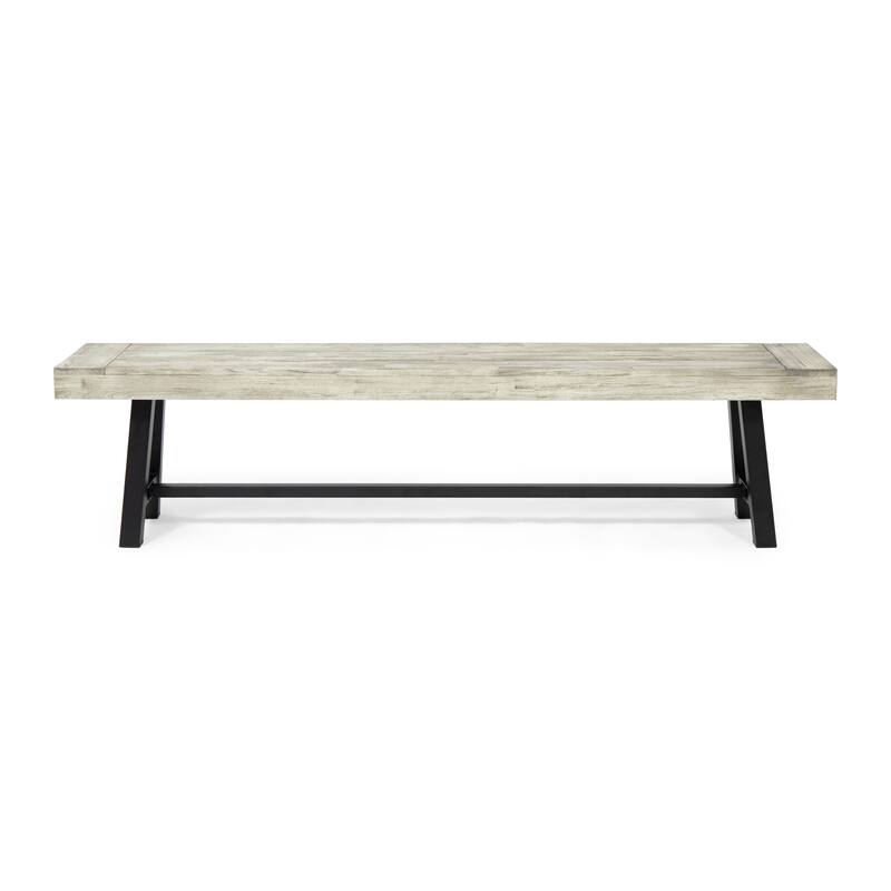 Carlisle Acacia Wood Outdoor Bench by Christopher Knight Home - Sandblast Light Gray Wash+Black Metal