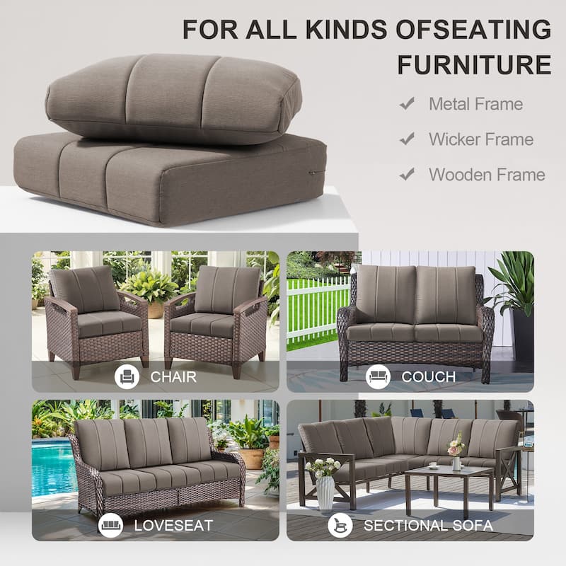 Gymojoy 24"x24"x6" Patio Thick Cushions & Pillows Set - Channel-Tufted Design Deep Seat Water & Fade Resistant Cushion Set
