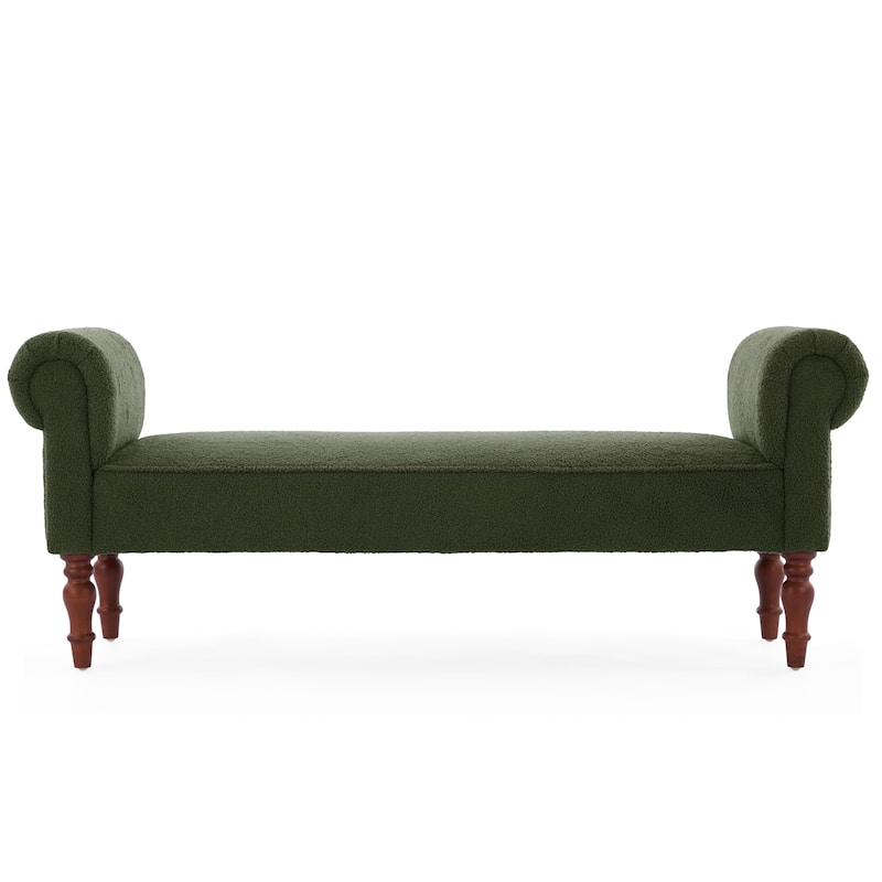 Christopher Knight Home - Elric Teddy Upholstered Bench with Rolled Arms and Solid Wood Legs