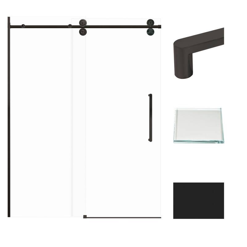 Teegan Plus 59 in. W x 80 in. H Sliding Door with Fixed Panel Semi-Frameless Shower Door with Clear Glass - Matte Black