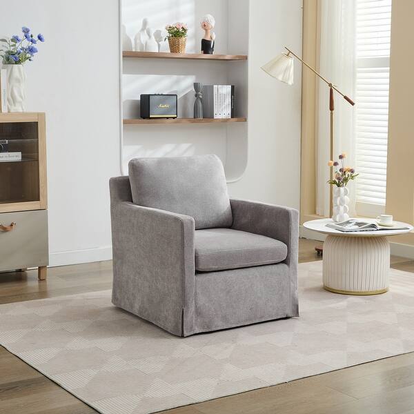 slide 2 of 13, Swivel Accent Chair, Upholstered Skirted Swivel Chair with Removable Back Cushion, 360 Degree Comfy Armchair Gray