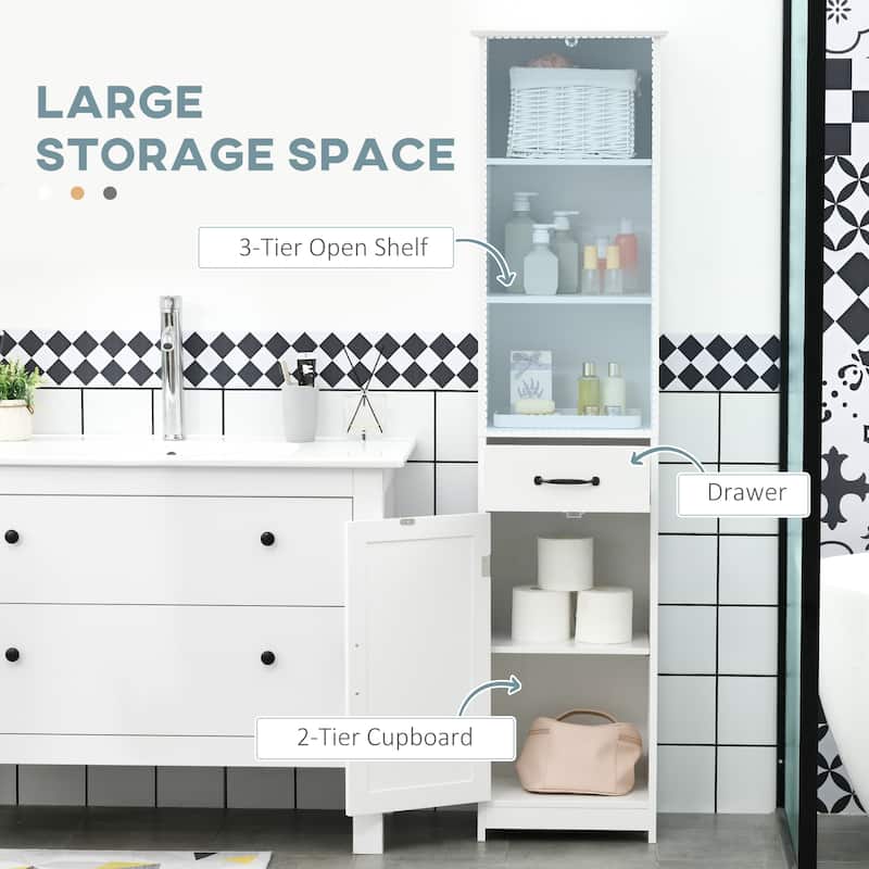 White Bathroom Storage Cabinet with Adjustable Shelves Drawer and Enclosed Compartment for Towels and Essentials