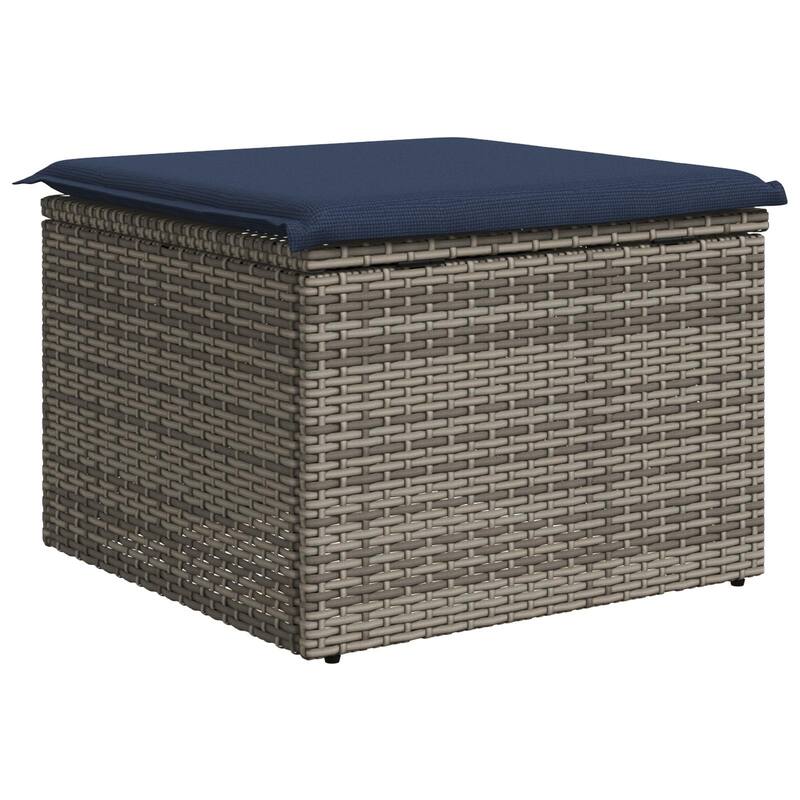 vidaXL Patio Stool with Cushion Ottoman Seating Poly Rattan Brown/Gray/Black - 21.7x21.7x14.6 in