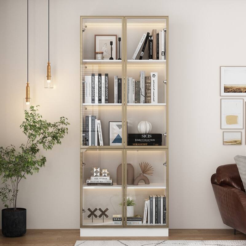 Tall Modular Display Storage Cabinet Bookcase w/Light Home Office