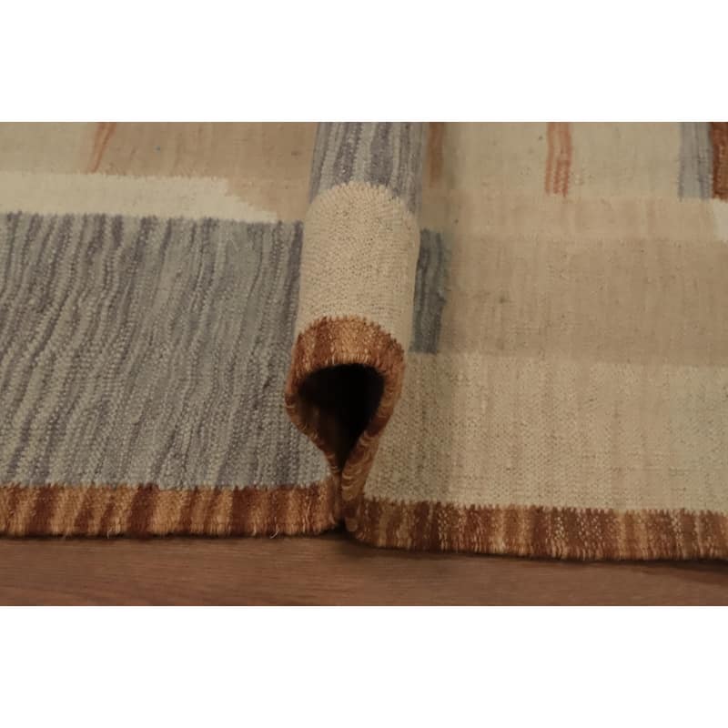 Hand Woven Oriental 100% Wool Carpet Southwestern Modern Multi-Colored Kilim Runner Rug - 11' 8'' X 2' 8''