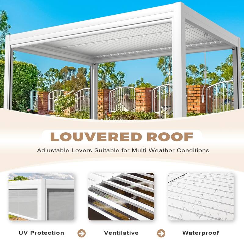EROMMY Outdoor Louvered Pergola Gazebo with Adjustable Aluminum Rainproof Roof