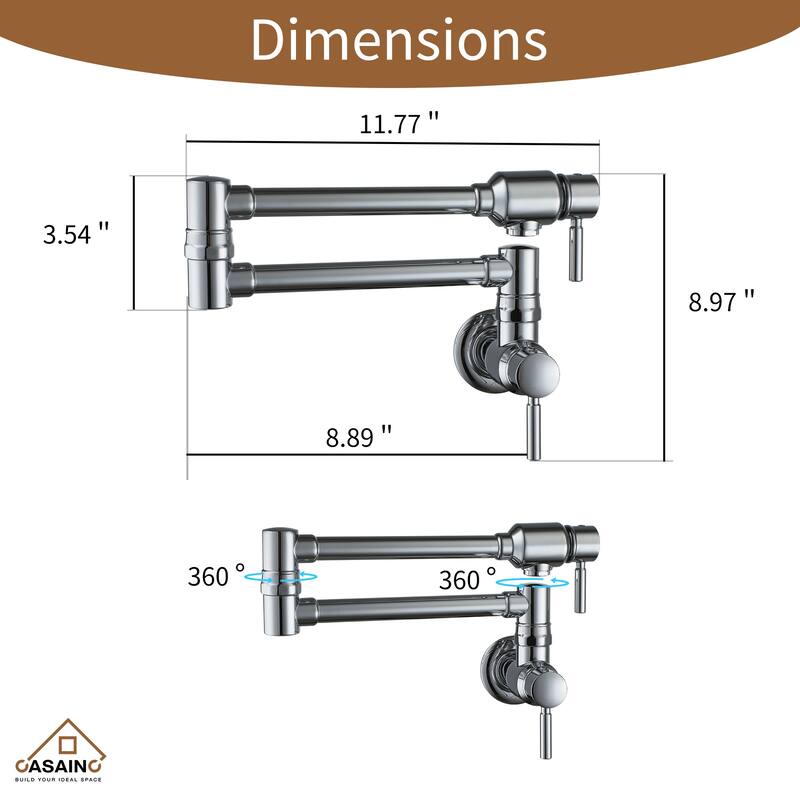1.8 GPM Wall Mounted Mount Pot Filler Kitchen Faucet