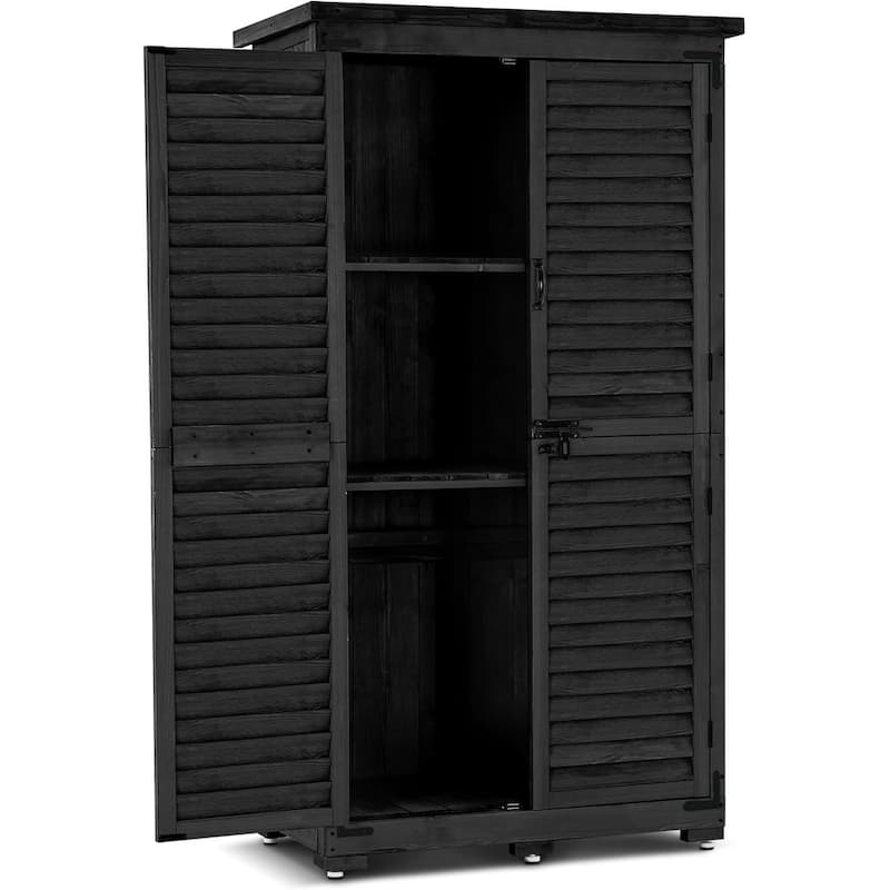 MCombo 63 inch Tall Outdoor Storage Tool Cabinet Shed with Lock for Yard (34.3" L x 18.3" W x 63" H), Wooden 0870 - Black