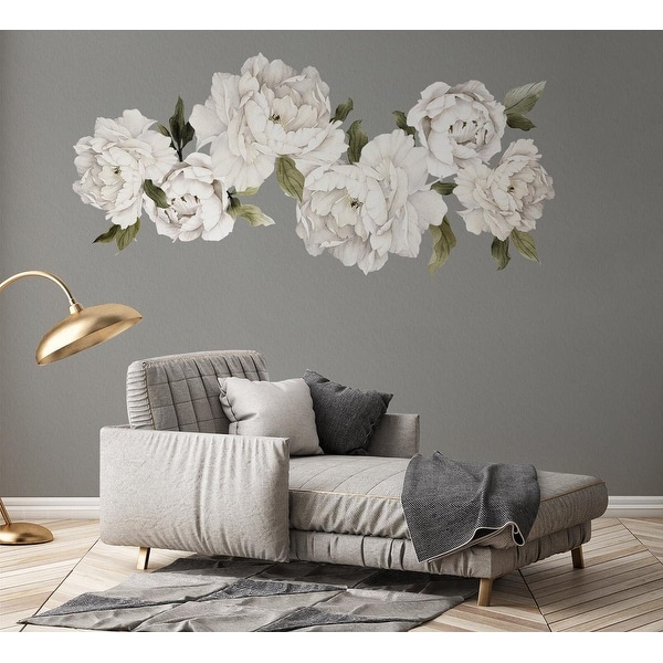 White Peony Flowers Removable Floral Wall Decal Set On Sale