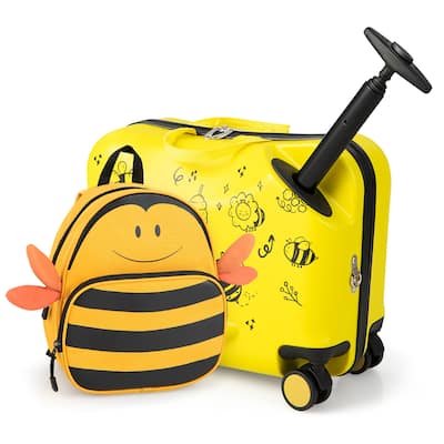 2PC Kids Ride-on Luggage Set 18'' Carry-on Suitcase & Backpack