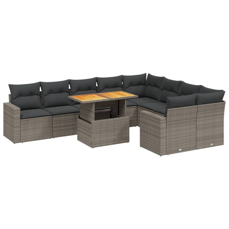 vidaXL Patio Sofa Set with Cushions Table and Sofa Modules 10 Piece Poly Rattan - 21.7 x 39.4 x 28.7