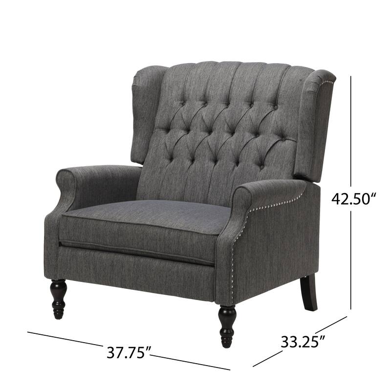 Oversized Wingback Push-Back Recliner with Footrest, Tufted Back, Nailheads