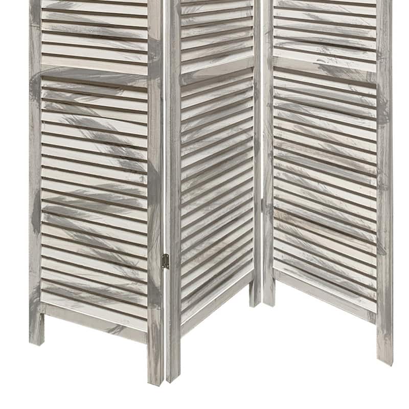 3 Panel Foldable Wooden Shutter Screen with Straight Legs, Gray
