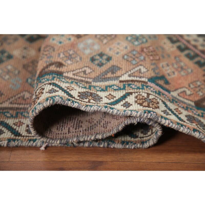 Hand Knotted Oriental 100% Wool Carpet Traditional Geometric Oranges & Rust Bakhtiari Runner Rug - 9' 10'' X 3' 6''