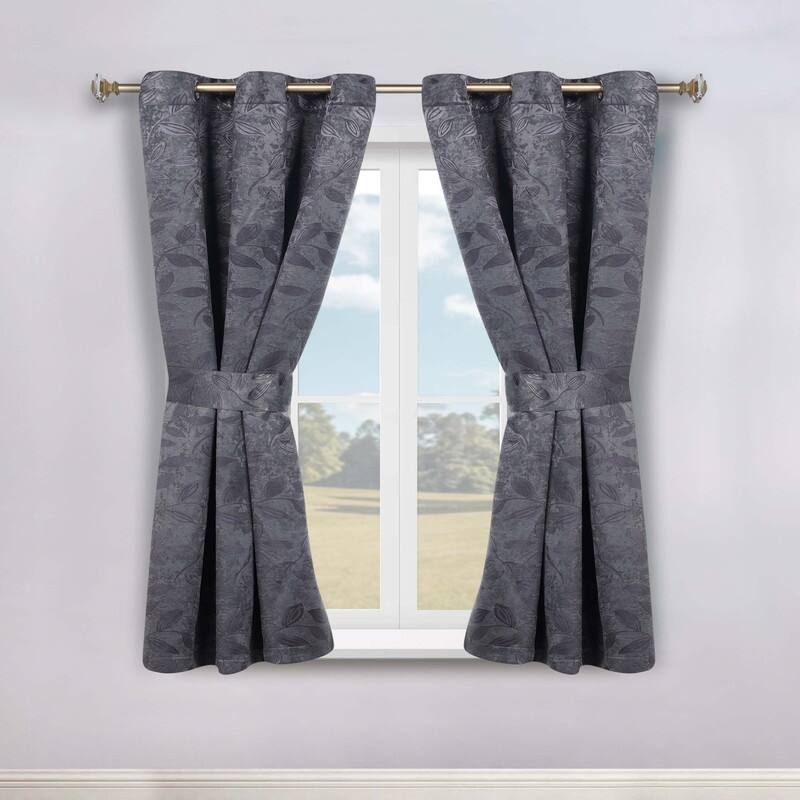 Superior Leaves Machine Washable Room Darkening Grommet With Ties Blackout Curtains, Set of 2