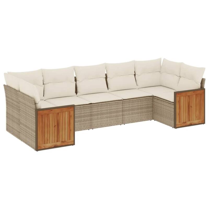 vidaXL Patio Sofa Set with Cushions Outdoor Furniture 7 Piece Poly Rattan - 21.7 x 21.7 x 14.6