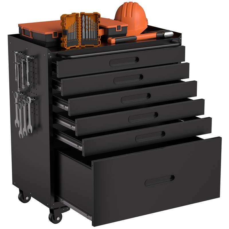 34.3" Rolling Tool Chest with 6 Drawers Mobile Garage Cabinet Organizer, All-Drawer Design for Small Parts & Tools