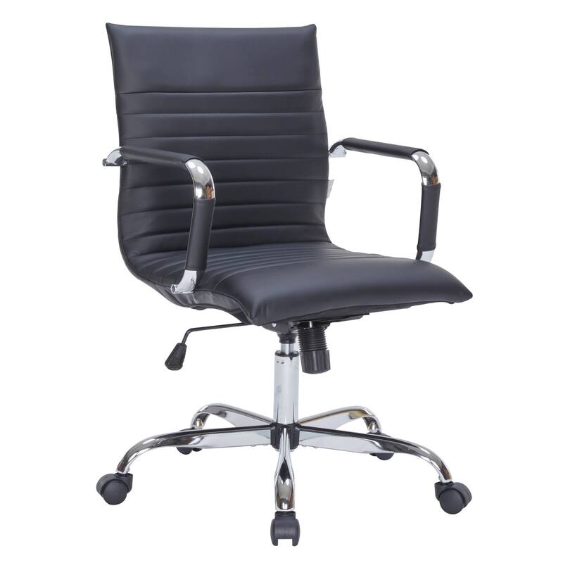 Harris Ergonomic Mid-Back Leather Office Chair with Metal Frame, Adjustable Height, Tilt Lock, and Swivel for Home Office - Black