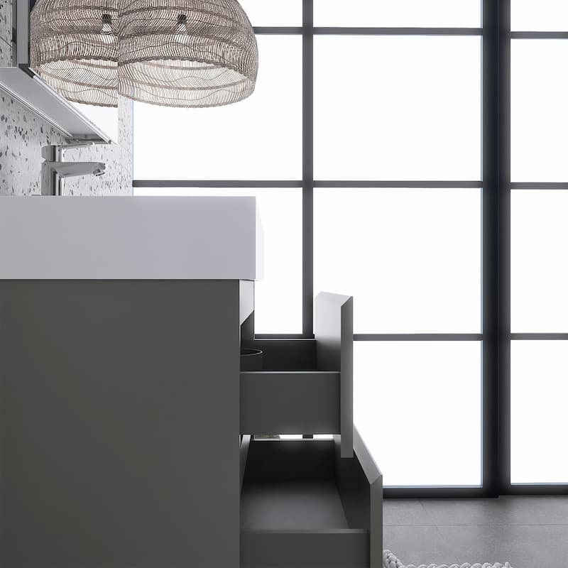 Floating Bathroom Vanity with Solid Surface Top