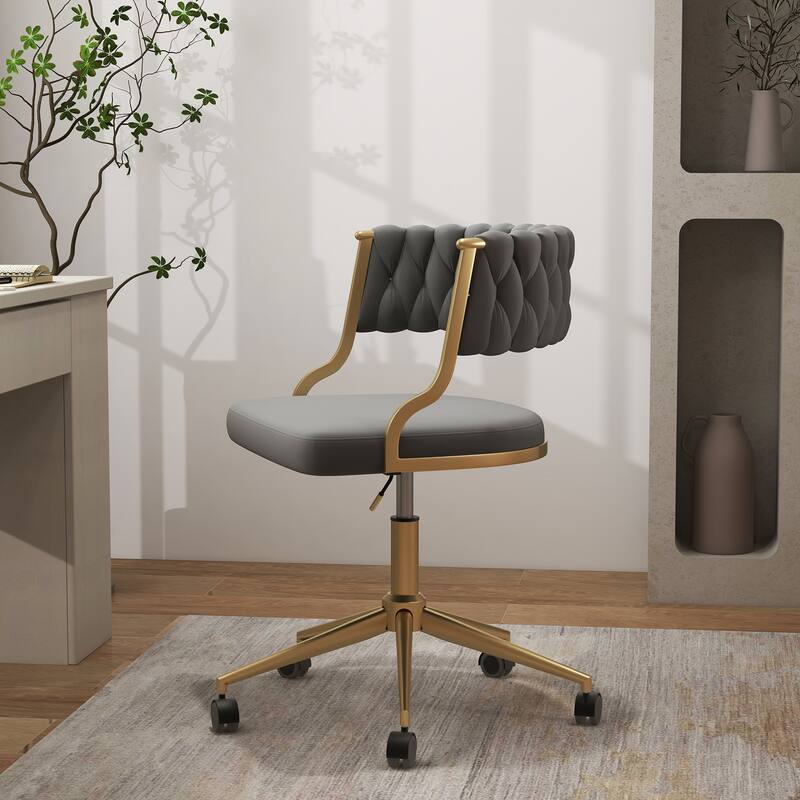 Velvet Home Desk Chair Office Swivel Chair with Wheels and Gold Base