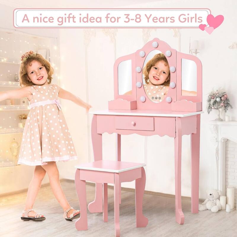 Toddlers and Kids Vanity Set with 3 Mirrors and Stool
