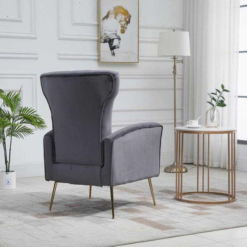Wingback Upholstered Velvet Armchair - 41.25" - Gray