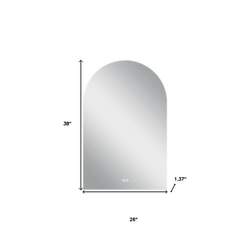 HomeRoots 38" White Arch Lighted Frameless Bathroom Vanity Mirror - 26.00 in. x 38.00 in. x 1.37 in.