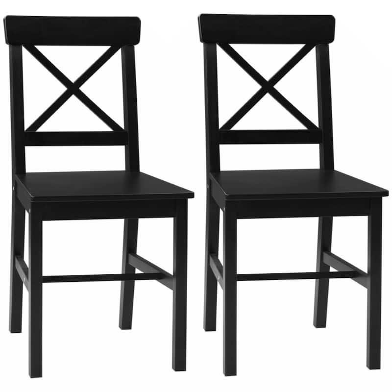 Modern Farmhouse Dining Chairs Set of 2, Wooden Kitchen Chairs with Cross Back, Solid Structure for Dining Room, Black