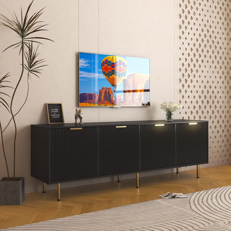 Stylish Contemporary Black Entertainment Center For 80-Inch Flat Screens, Perfect For Living Spaces And Bedroom Areas - Black