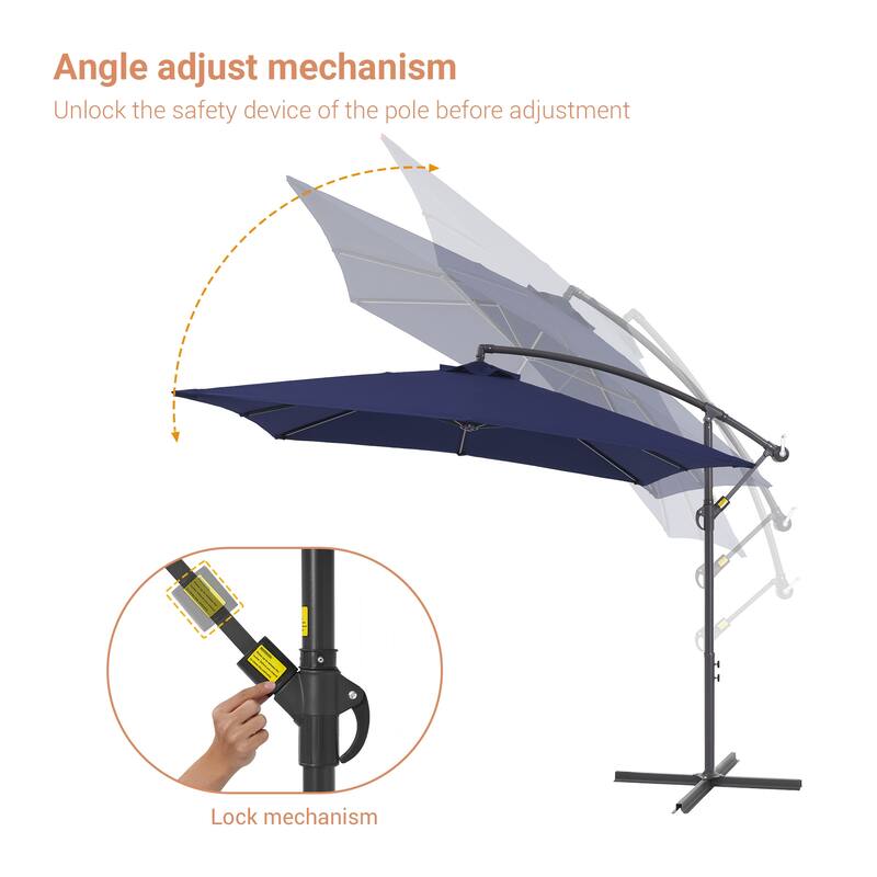 LIVOOSUN 8.2x8.2ft Offset Patio Umbrella Hanging Umbrella w/Steel Ribs