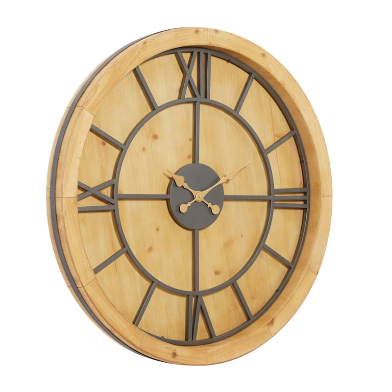Wooden Wall Clock - Brown - Roche River Decor - 3"W x 40"L x 40"H
