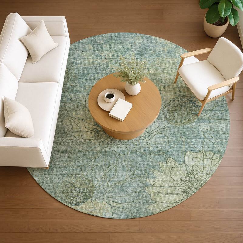 Machine Washable Indoor/ Outdoor Contemporary Floral Chantille Rug
