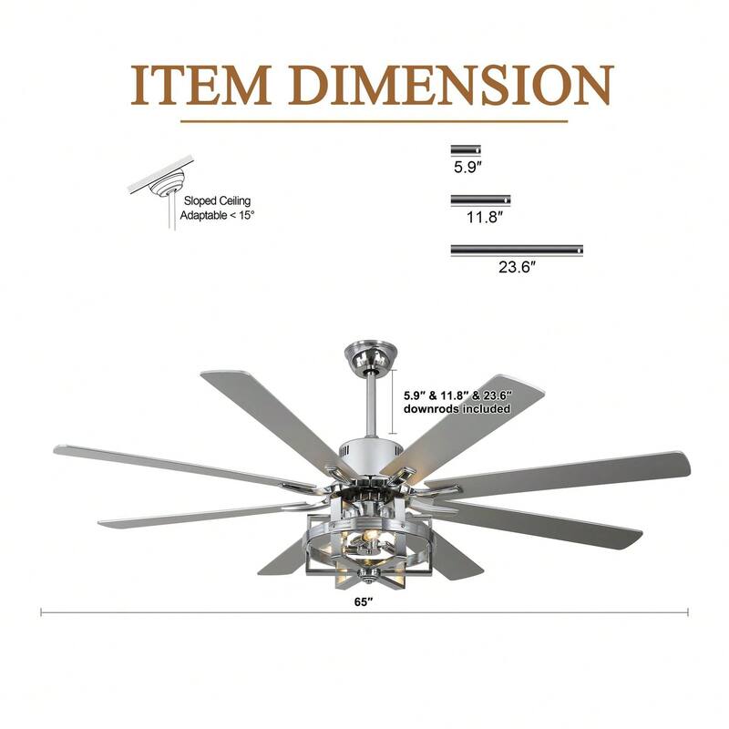 Cusp Barn 65in. Industrial Large Caged Ceiling Fan with Light, Quiet DC Motor 6-speed Reversible 8-Blade Ceiling Fan for Bedroom