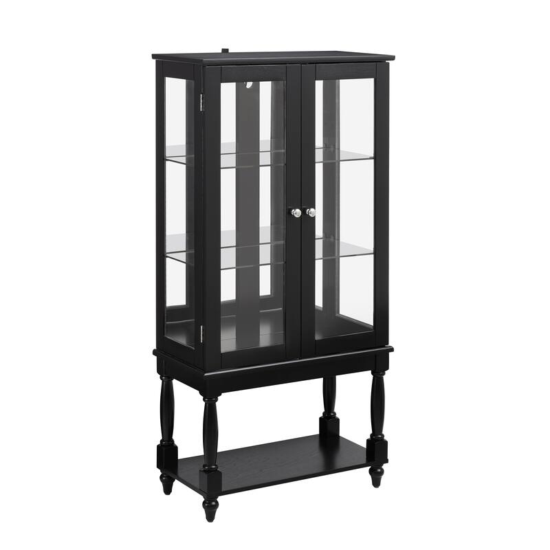 Modern Corner Curio Display Cabinet with Open Storage, Adjustable Shelves, Mirrored Back Panel, E26 Bulb Not Included