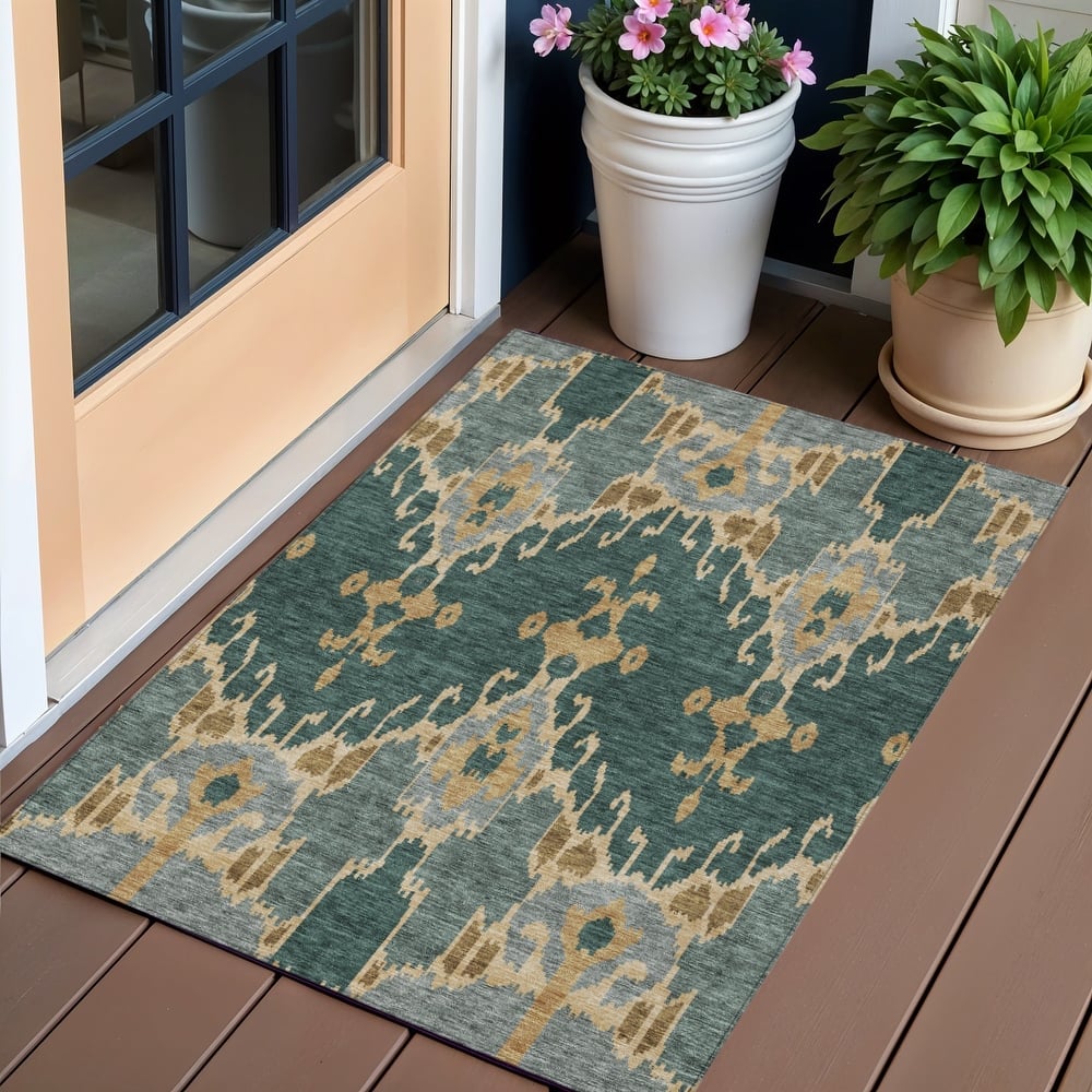 HomeRoots Ikat Transitional Rectangle Outdoor Rug