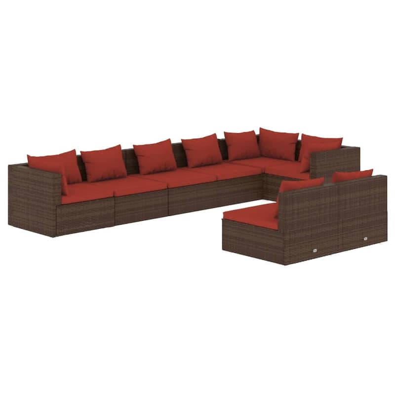 vidaXL Patio Lounge Set with Cushions Brown Poly Rattan - 27.6" x 27.6" x 24" - 27.6" x 27.6" x 24"