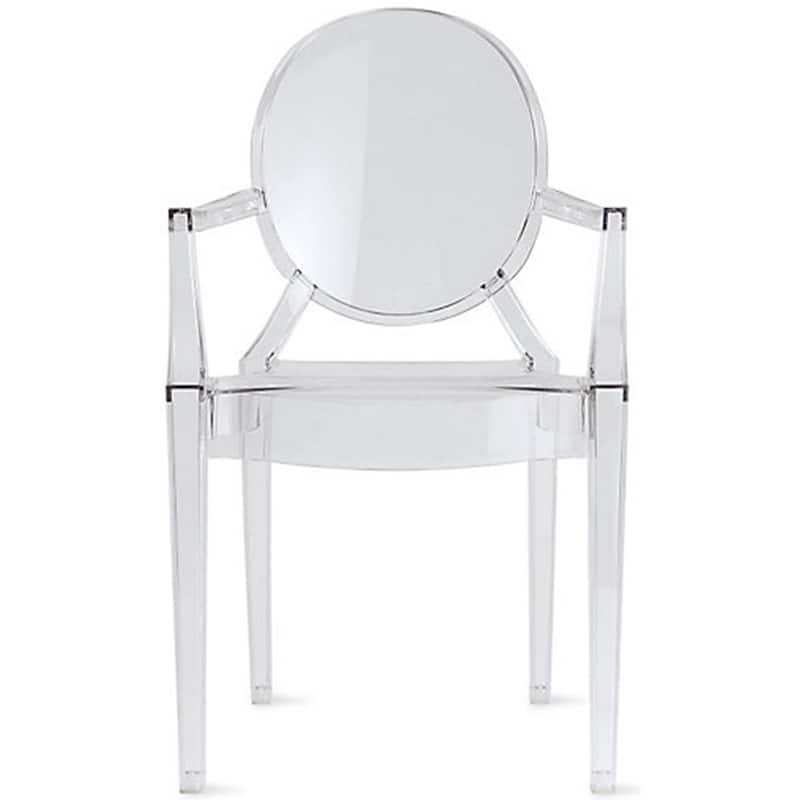 Designer Style Modern Dining Kitchen Crystal Clear Molded Plastic Transparent with arm Chairs Indoor Outdoor - CLEAR